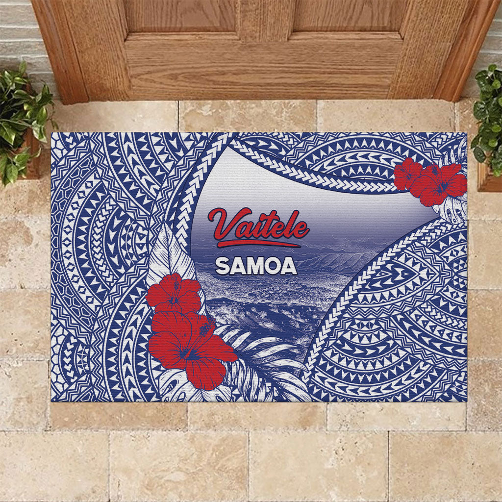 Vaitele Samoa Village Rubber Doormat Falefa Valley Polynesian Tribal Hibiscus Floral DT05 White - Polynesian Pride