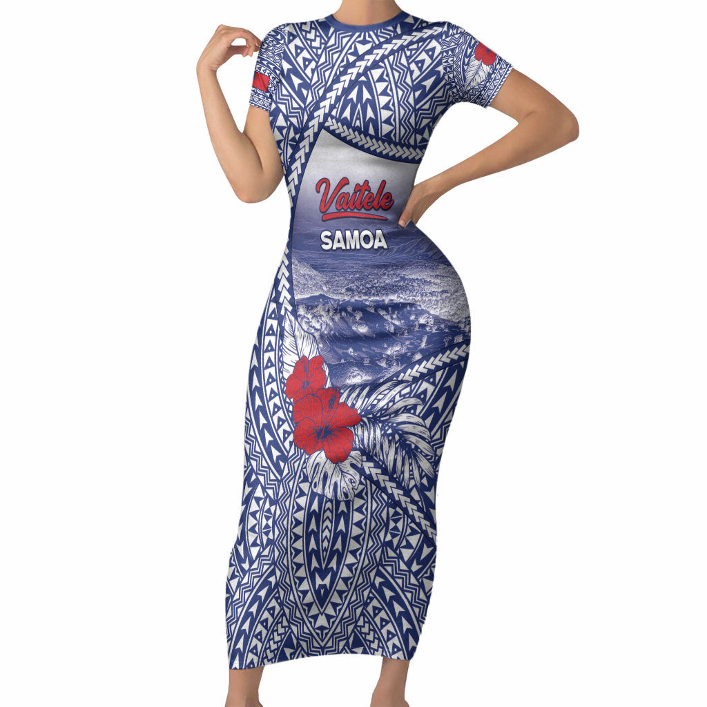 Personalised Vaitele Samoa Village Short Sleeve Bodycon Dress Falefa Valley Polynesian Tribal Hibiscus Floral