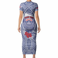 Personalised Vaitele Samoa Village Short Sleeve Bodycon Dress Falefa Valley Polynesian Tribal Hibiscus Floral