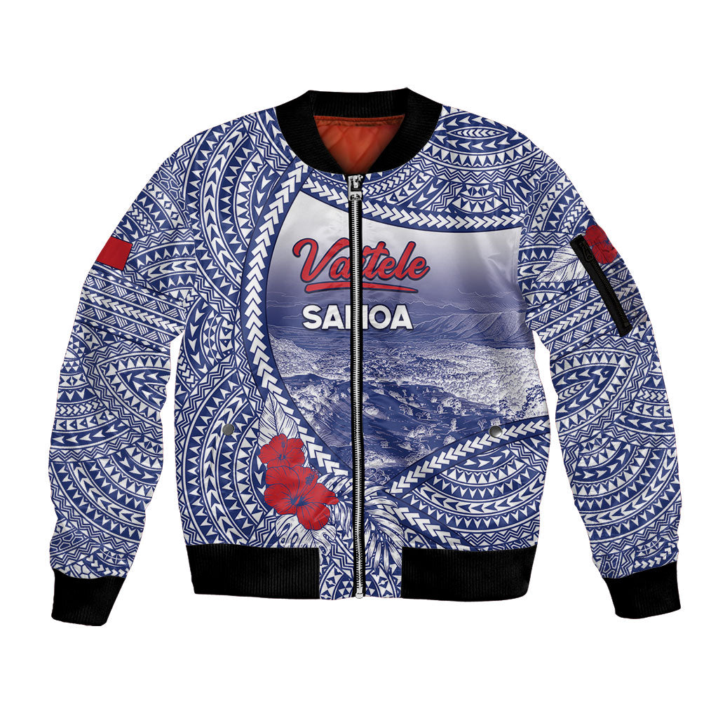 Personalised Vaitele Samoa Village Sleeve Zip Bomber Jacket Falefa Valley Polynesian Tribal Hibiscus Floral DT05 Unisex White - Polynesian Pride
