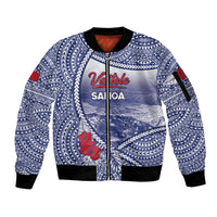 Personalised Vaitele Samoa Village Sleeve Zip Bomber Jacket Falefa Valley Polynesian Tribal Hibiscus Floral DT05 Unisex White - Polynesian Pride
