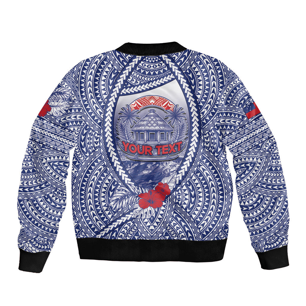 Personalised Vaitele Samoa Village Sleeve Zip Bomber Jacket Falefa Valley Polynesian Tribal Hibiscus Floral DT05 - Polynesian Pride