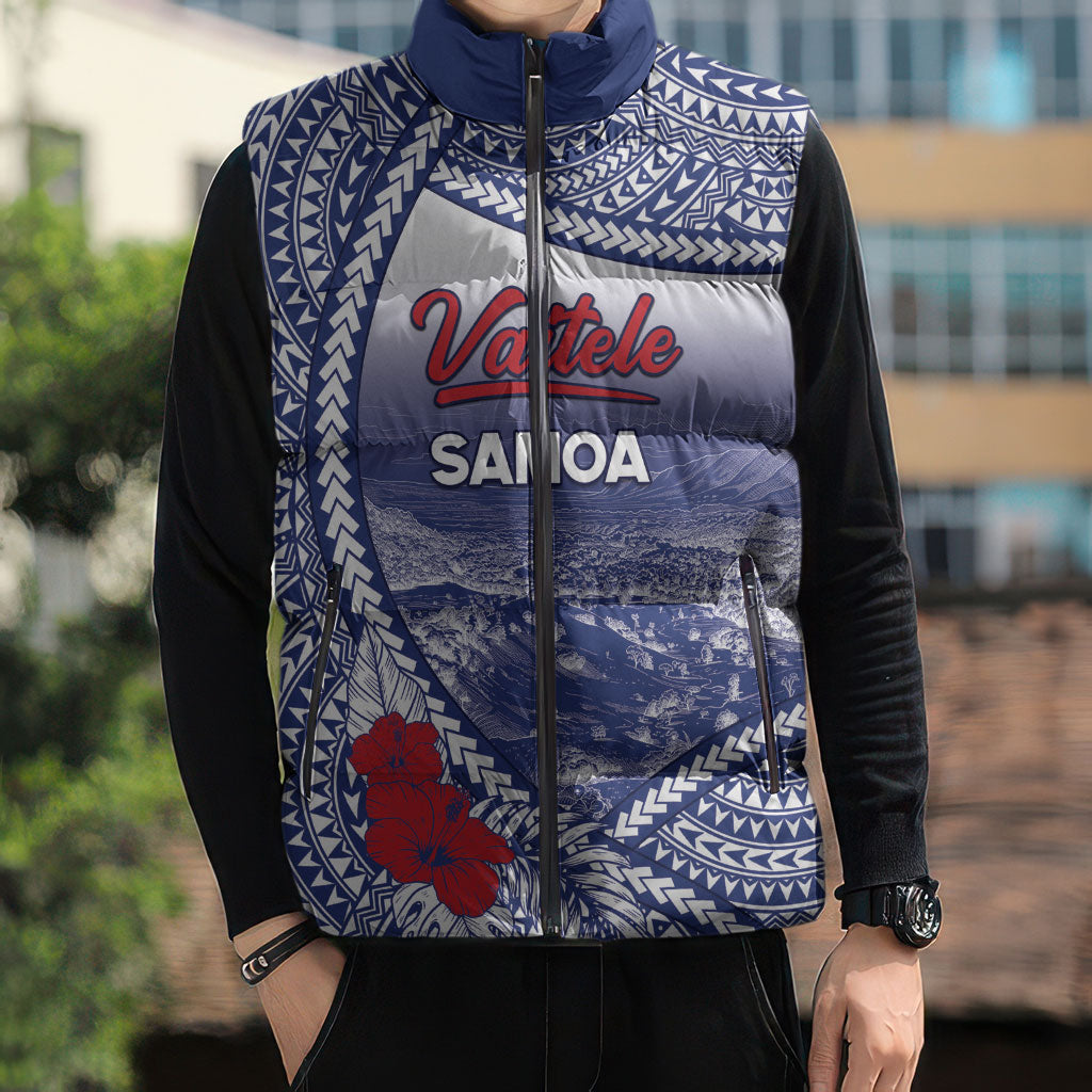 Personalised Vaitele Samoa Village Sleeveless Puffer Jacket Falefa Valley Polynesian Tribal Hibiscus Floral