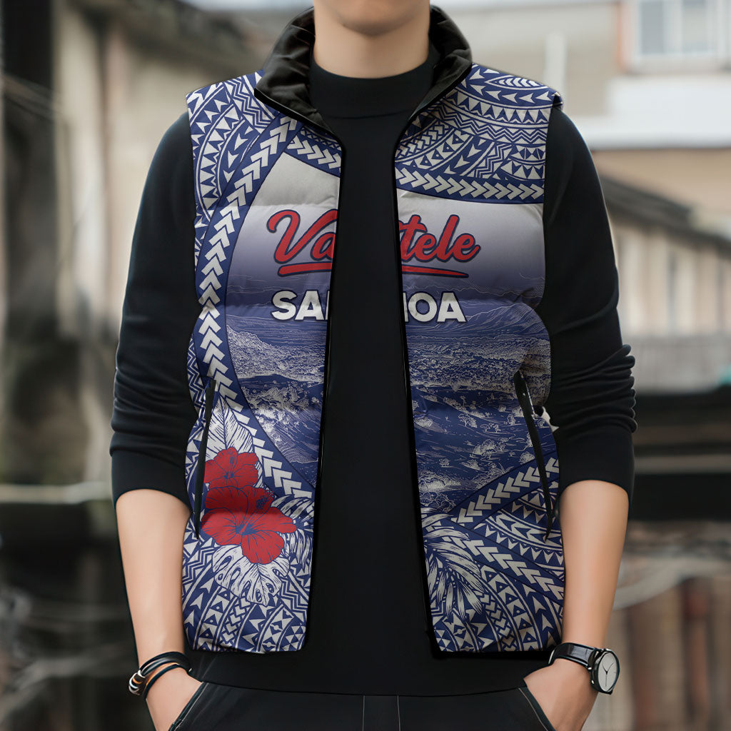 Personalised Vaitele Samoa Village Sleeveless Puffer Jacket Falefa Valley Polynesian Tribal Hibiscus Floral