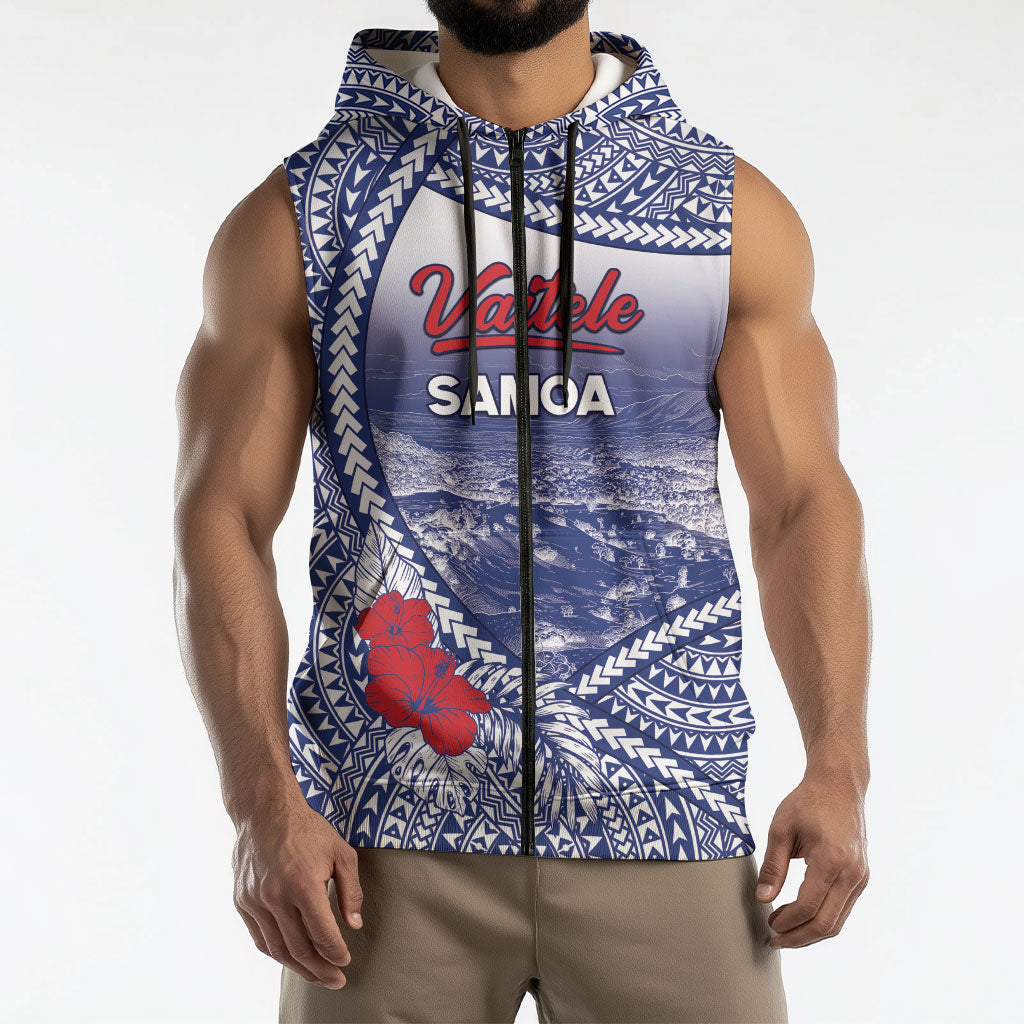 Personalised Vaitele Samoa Village Sleeveless Zip Hoodie Falefa Valley Polynesian Tribal Hibiscus Floral