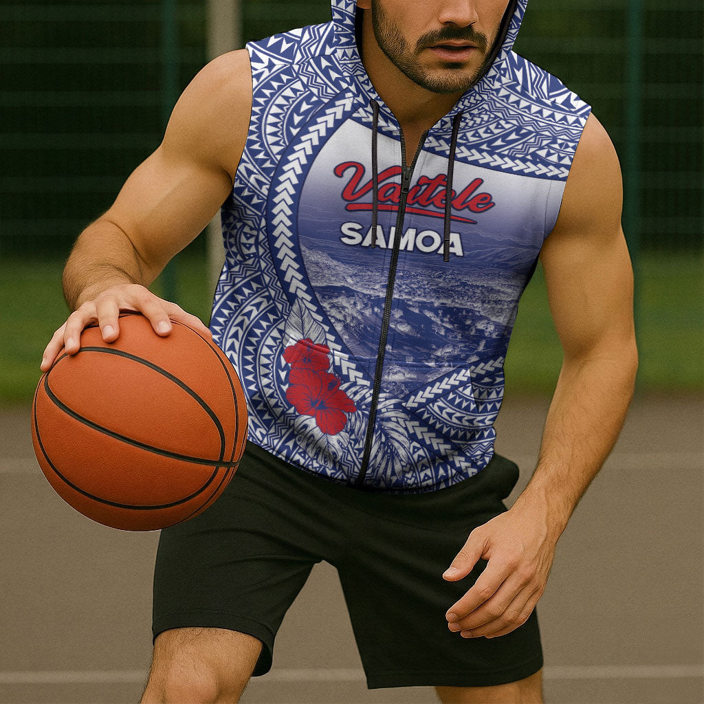 Personalised Vaitele Samoa Village Sleeveless Zip Hoodie Falefa Valley Polynesian Tribal Hibiscus Floral
