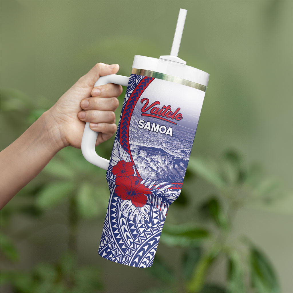 Personalised Vaitele Samoa Village Tumbler With Handle Falefa Valley Polynesian Tribal Hibiscus Floral