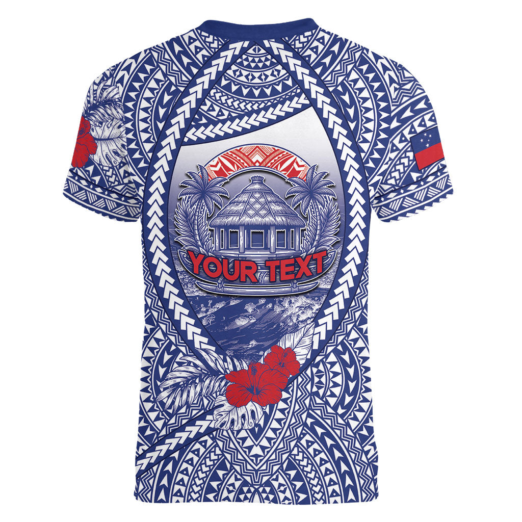 Personalised Vaitele Samoa Village Women V-Neck T-Shirt Falefa Valley Polynesian Tribal Hibiscus Floral