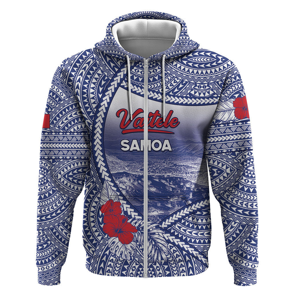 Personalised Vaitele Samoa Village Zip Hoodie Falefa Valley Polynesian Tribal Hibiscus Floral