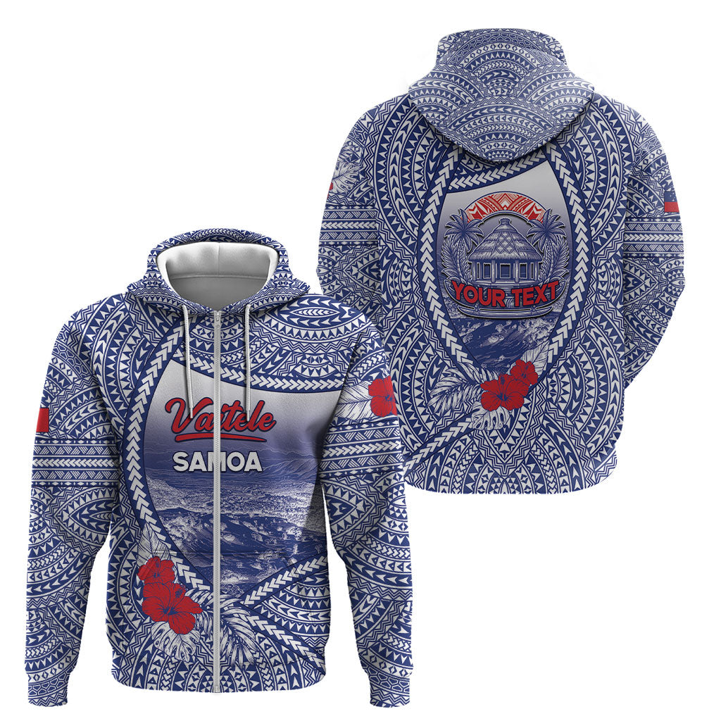 Personalised Vaitele Samoa Village Zip Hoodie Falefa Valley Polynesian Tribal Hibiscus Floral