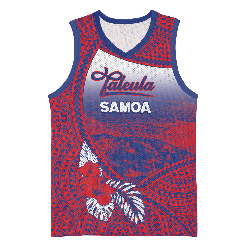 Personalised Faleula Samoa Village Basketball Jersey Falefa Valley Polynesian Tribal Hibiscus Floral