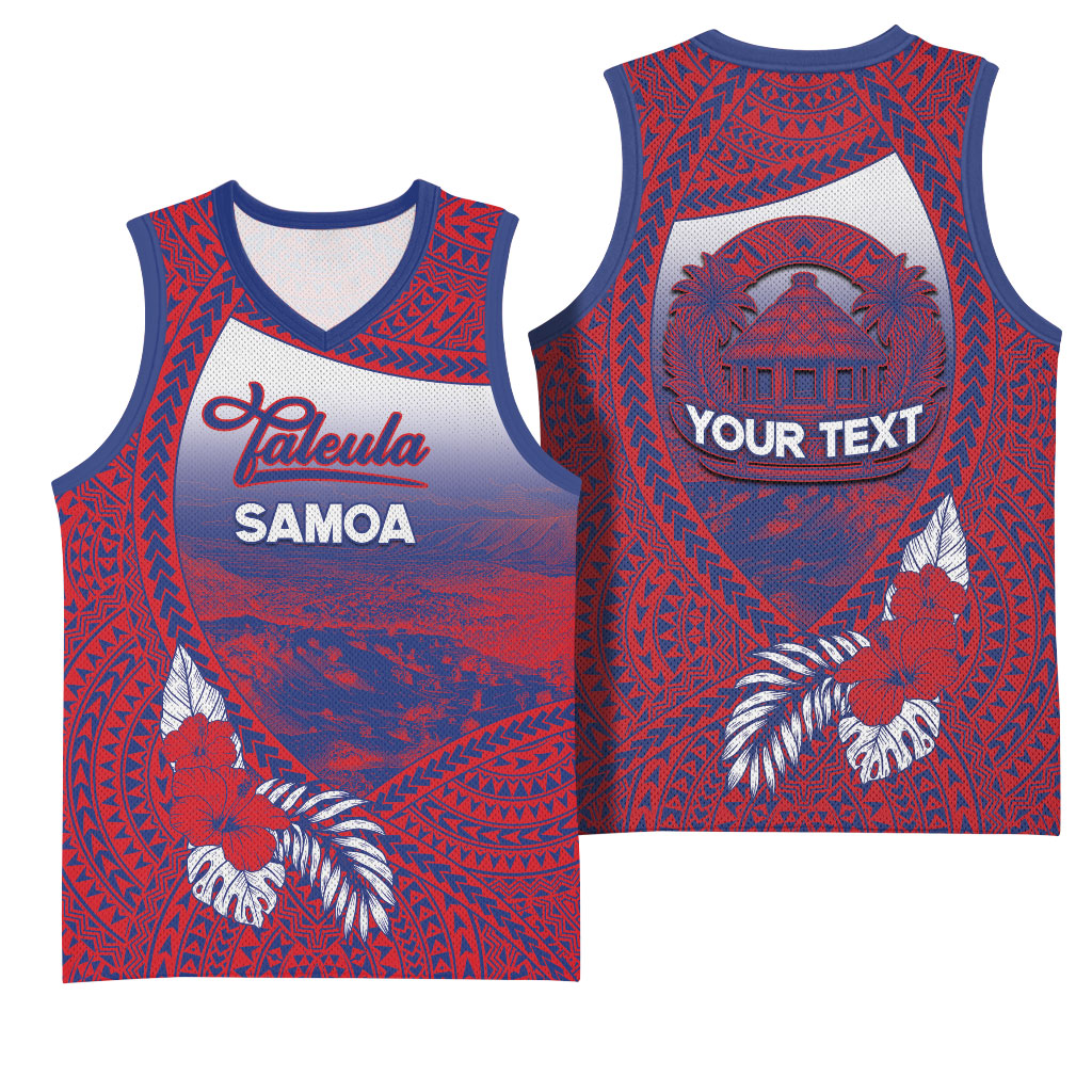 Personalised Faleula Samoa Village Basketball Jersey Falefa Valley Polynesian Tribal Hibiscus Floral