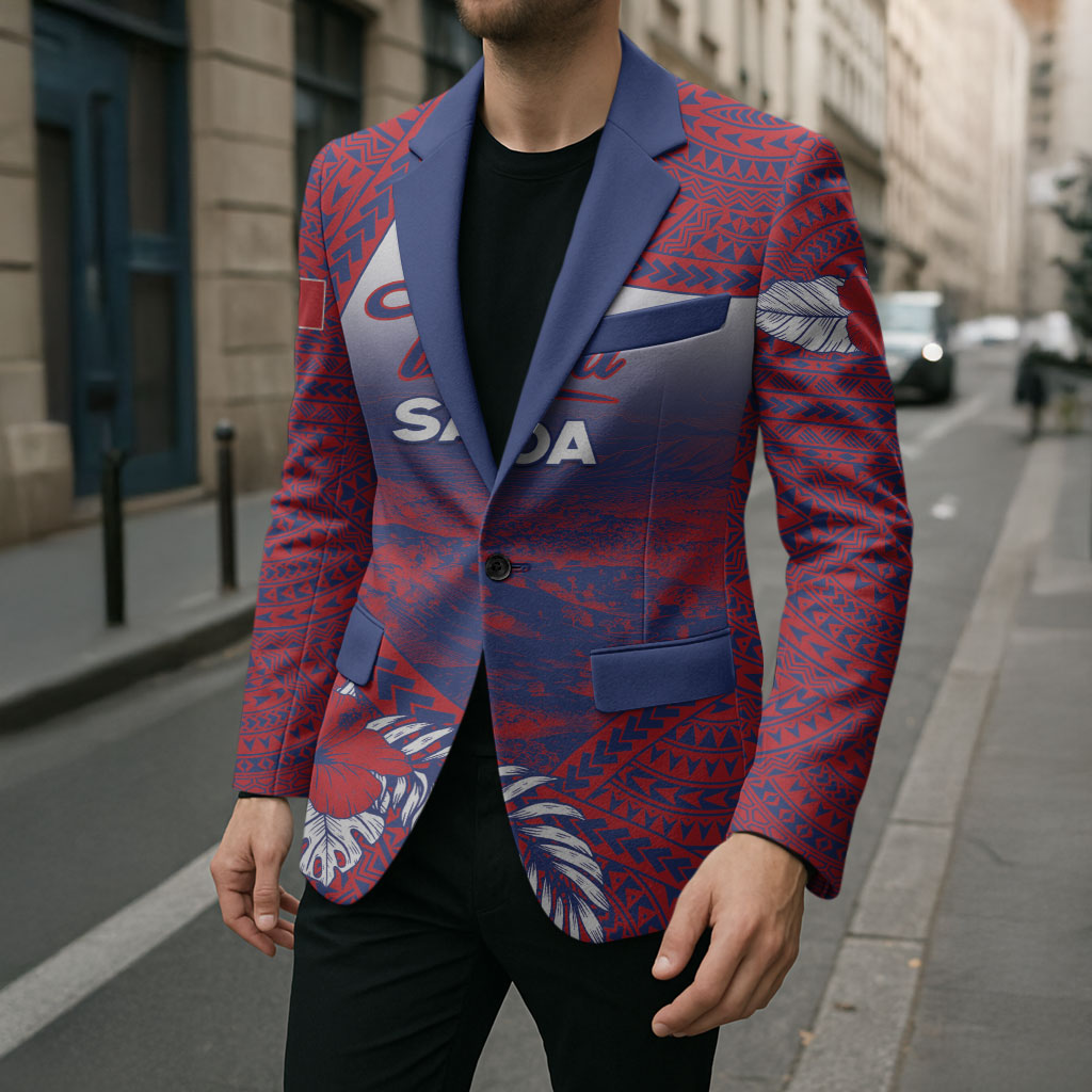 Personalised Faleula Samoa Village Blazer Falefa Valley Polynesian Tribal Hibiscus Floral