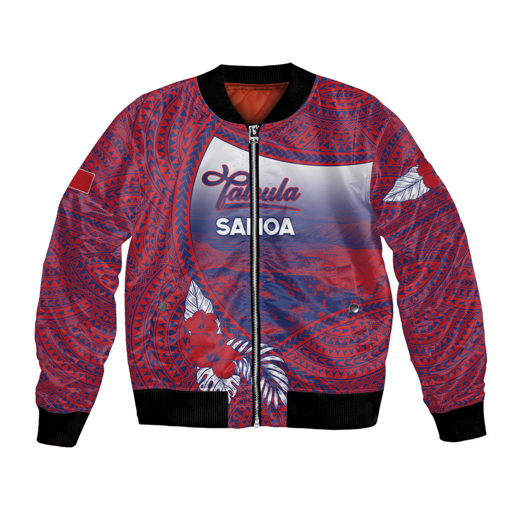 Personalised Faleula Samoa Village Bomber Jacket Falefa Valley Polynesian Tribal Hibiscus Floral DT05 Unisex Red - Polynesian Pride