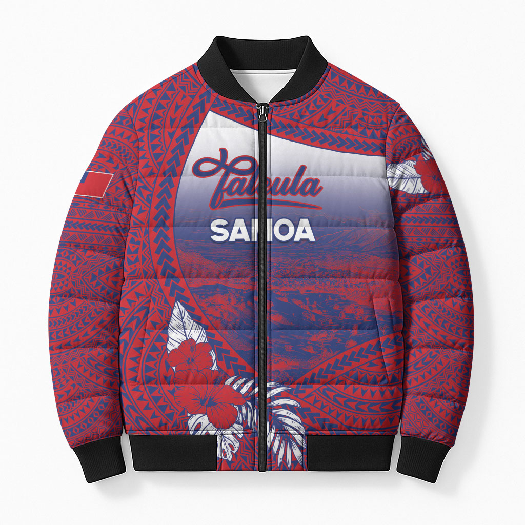 Personalised Faleula Samoa Village Bomber Puffer Jacket Falefa Valley Polynesian Tribal Hibiscus Floral DT05 Unisex Red - Polynesian Pride
