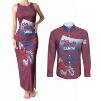 Personalised Faleula Samoa Village Couples Matching Tank Maxi Dress and Long Sleeve Button Shirt Falefa Valley Polynesian Tribal Hibiscus Floral
