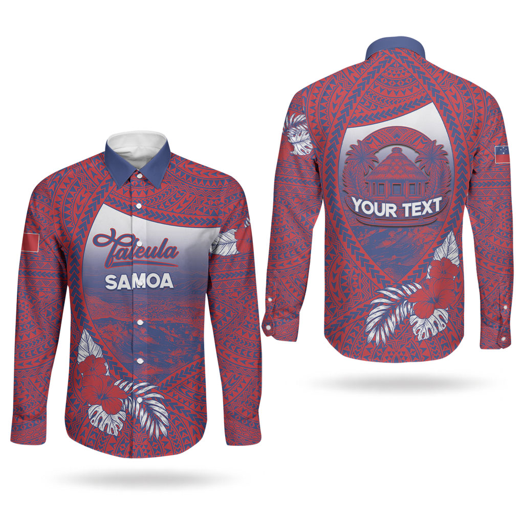 Personalised Faleula Samoa Village Couples Matching Tank Maxi Dress and Long Sleeve Button Shirt Falefa Valley Polynesian Tribal Hibiscus Floral