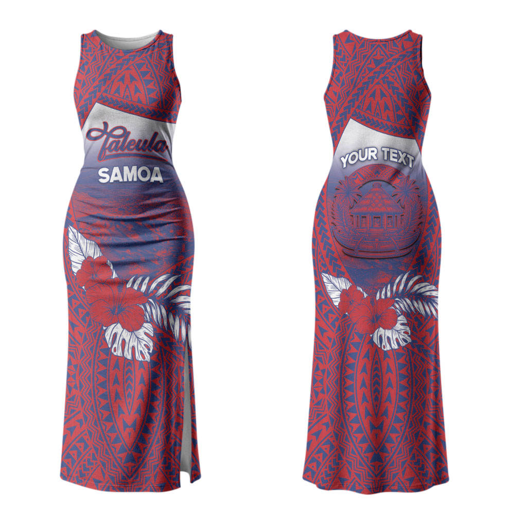 Personalised Faleula Samoa Village Couples Matching Tank Maxi Dress and Long Sleeve Button Shirt Falefa Valley Polynesian Tribal Hibiscus Floral