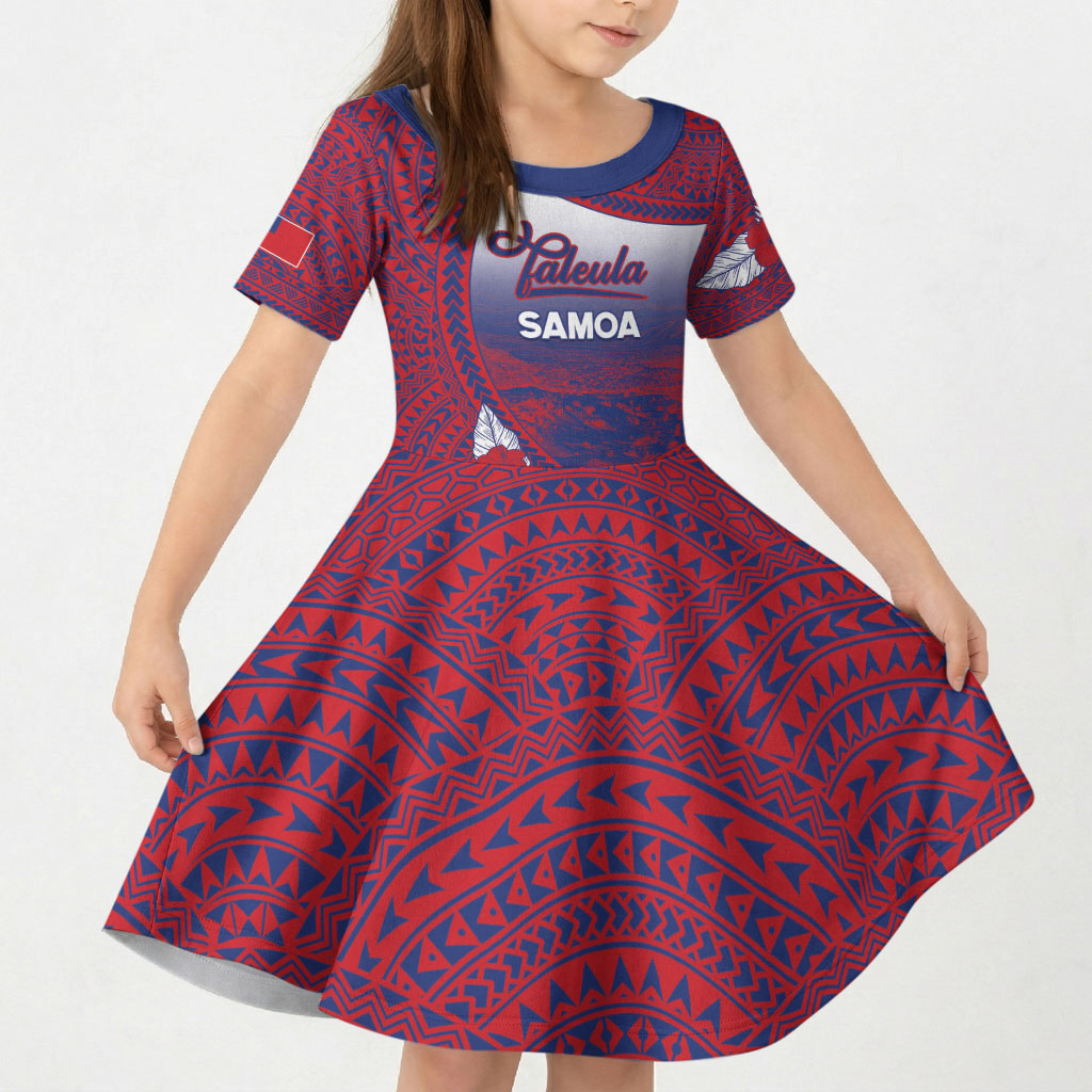 Personalised Faleula Samoa Village Kid Short Sleeve Dress Falefa Valley Polynesian Tribal Hibiscus Floral