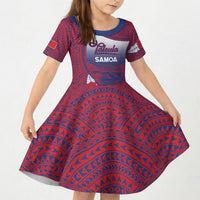 Personalised Faleula Samoa Village Kid Short Sleeve Dress Falefa Valley Polynesian Tribal Hibiscus Floral