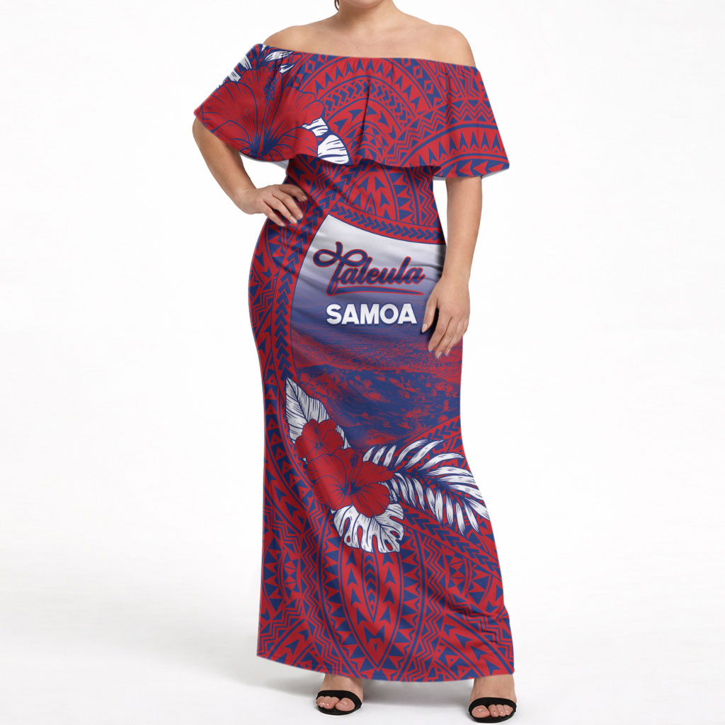 Personalised Faleula Samoa Village Off Shoulder Maxi Dress Falefa Valley Polynesian Tribal Hibiscus Floral
