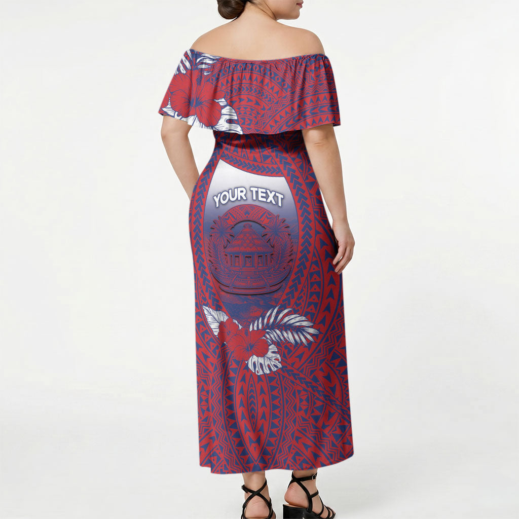 Personalised Faleula Samoa Village Off Shoulder Maxi Dress Falefa Valley Polynesian Tribal Hibiscus Floral