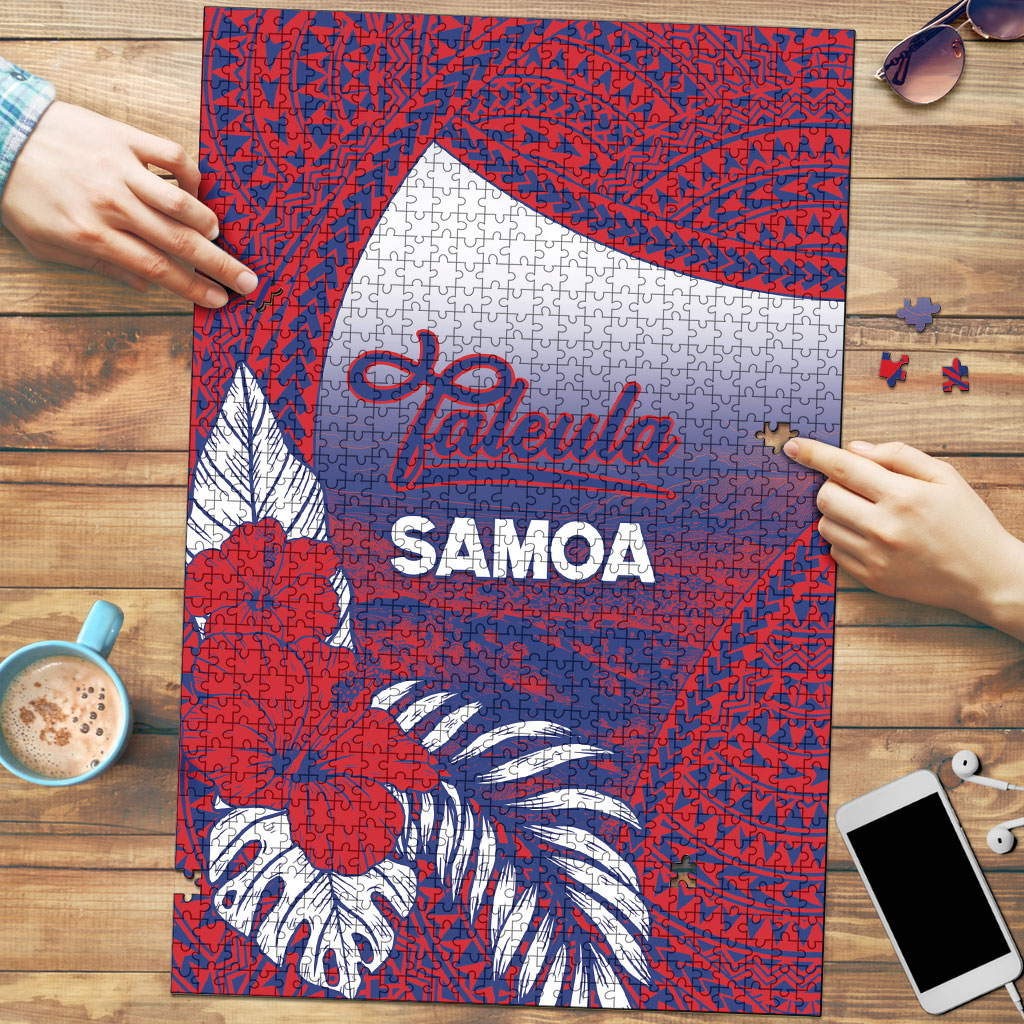Faleula Samoa Village Puzzle Falefa Valley Polynesian Tribal Hibiscus Floral DT05 Red - Polynesian Pride