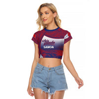 Personalised Faleula Samoa Village Raglan Cropped T Shirt Falefa Valley Polynesian Tribal Hibiscus Floral