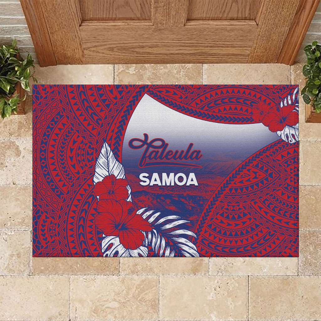 Faleula Samoa Village Rubber Doormat Falefa Valley Polynesian Tribal Hibiscus Floral DT05 Red - Polynesian Pride