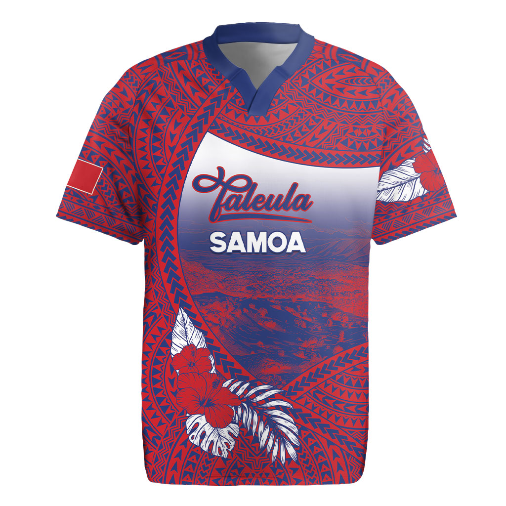 Personalised Faleula Samoa Village Rugby Jersey Falefa Valley Polynesian Tribal Hibiscus Floral