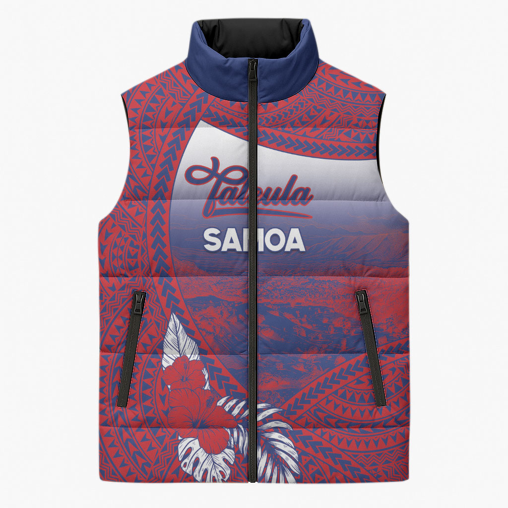 Personalised Faleula Samoa Village Sleeveless Puffer Jacket Falefa Valley Polynesian Tribal Hibiscus Floral DT05 Unisex Red - Polynesian Pride
