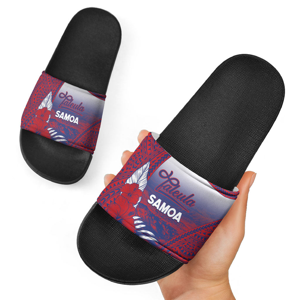 Faleula Samoa Village Slide Sandals Falefa Valley Polynesian Tribal Hibiscus Floral