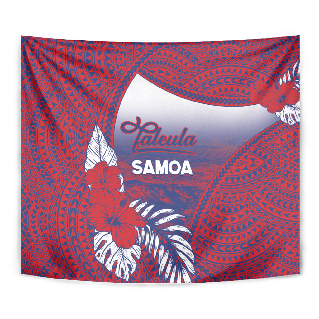 Faleula Samoa Village Tapestry Falefa Valley Polynesian Tribal Hibiscus Floral