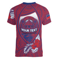 Personalised Faleula Samoa Village Women V-Neck T-Shirt Falefa Valley Polynesian Tribal Hibiscus Floral