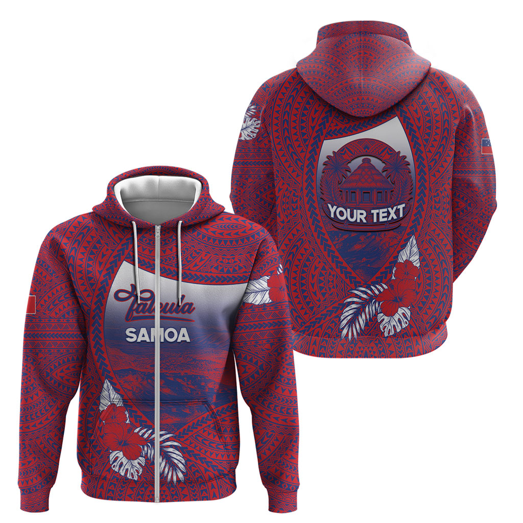 Personalised Faleula Samoa Village Zip Hoodie Falefa Valley Polynesian Tribal Hibiscus Floral