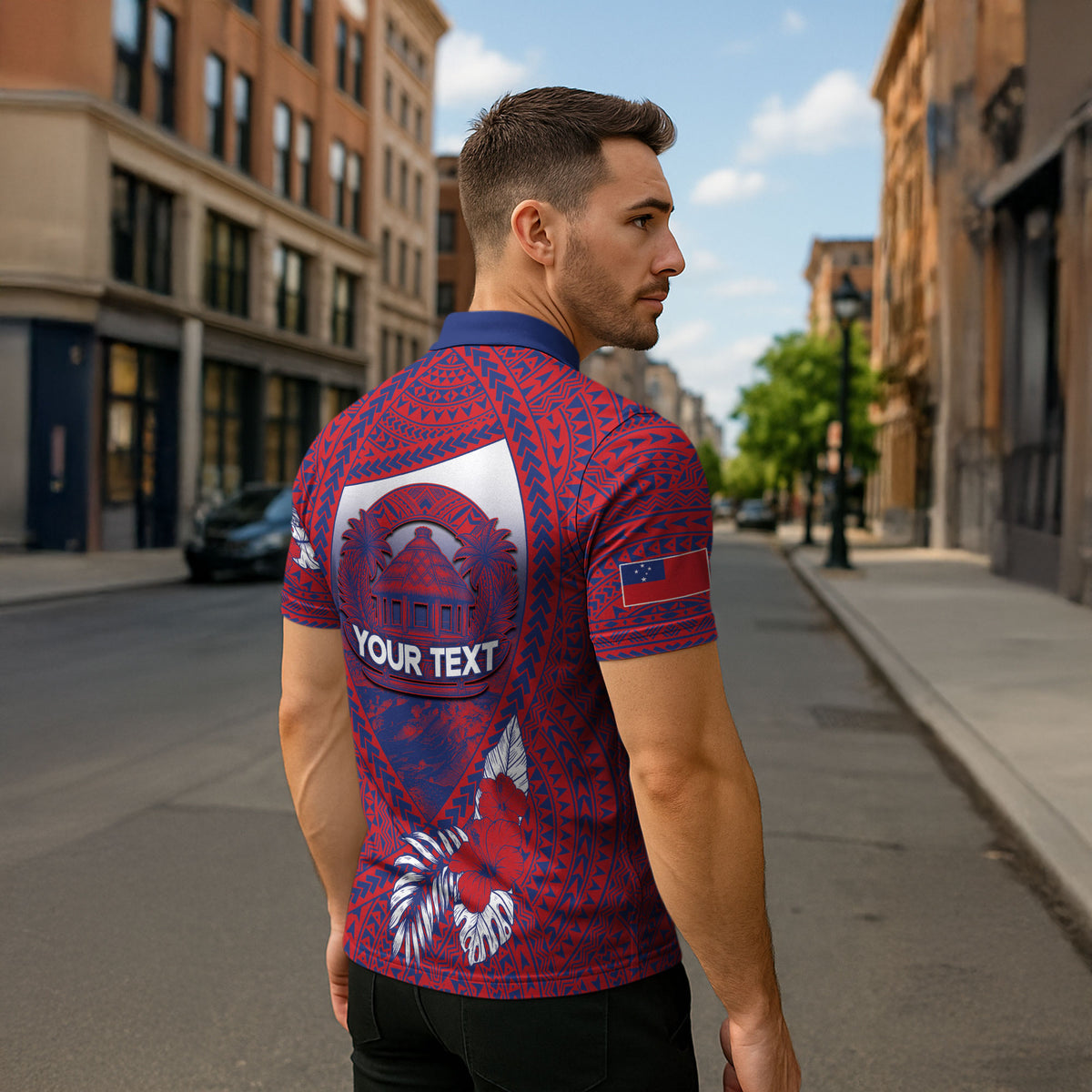 Personalised Faleula Samoa Village Zipper Polo Shirt Falefa Valley Polynesian Tribal Hibiscus Floral