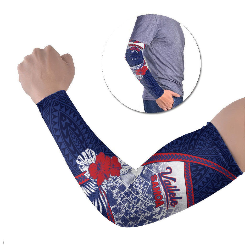 Personalised Vailele Samoa Village Arm Sleeves Map Polynesian Tribal Hibiscus Floral