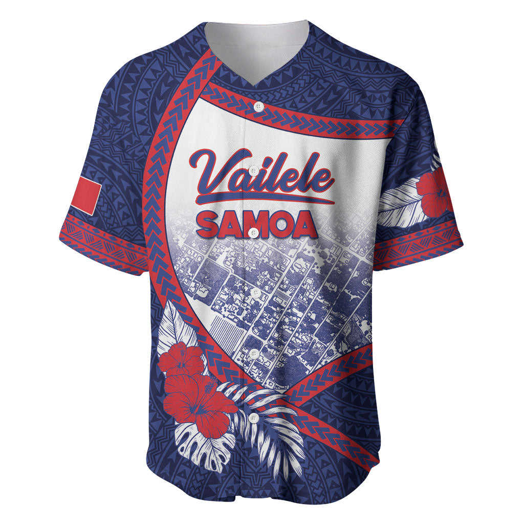 Personalised Vailele Samoa Village Baseball Jersey Map Polynesian Tribal Hibiscus Floral DT05 Navy - Polynesian Pride