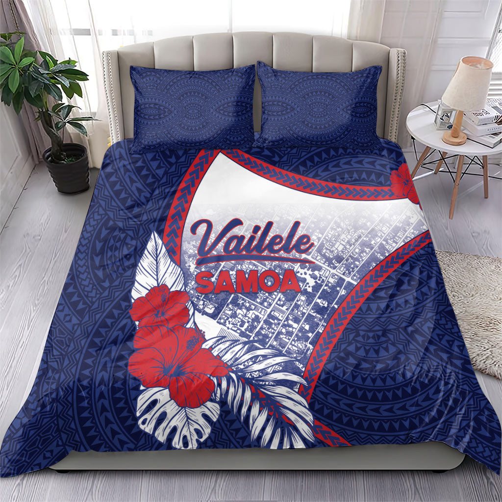 Vailele Samoa Village Bedding Set Map Polynesian Tribal Hibiscus Floral