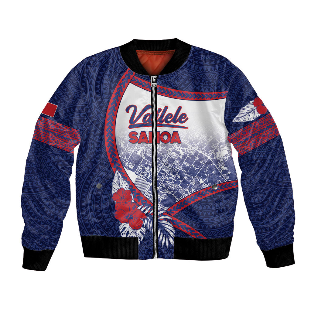 Personalised Vailele Samoa Village Bomber Jacket Map Polynesian Tribal Hibiscus Floral DT05 Unisex Navy - Polynesian Pride