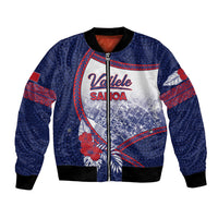 Personalised Vailele Samoa Village Bomber Jacket Map Polynesian Tribal Hibiscus Floral