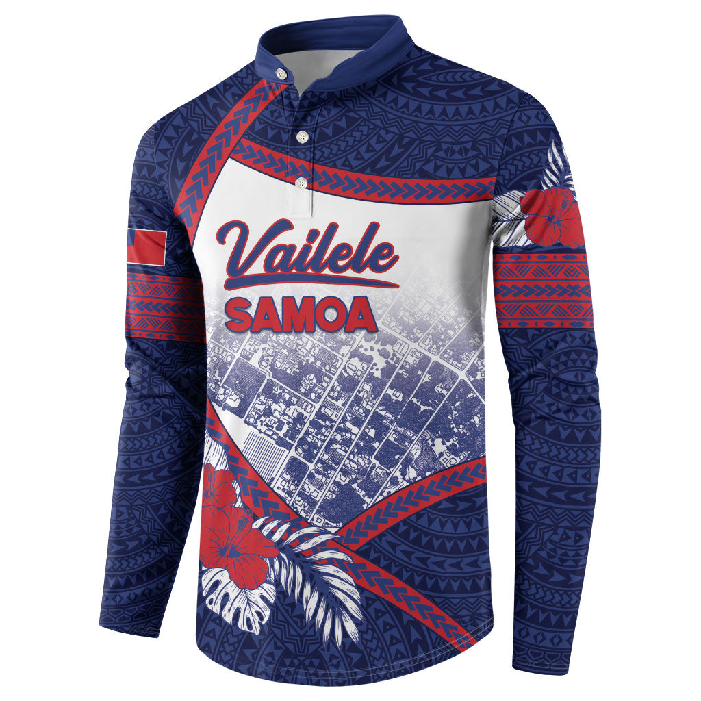 Personalised Vailele Samoa Village Button Sweatshirt Map Polynesian Tribal Hibiscus Floral
