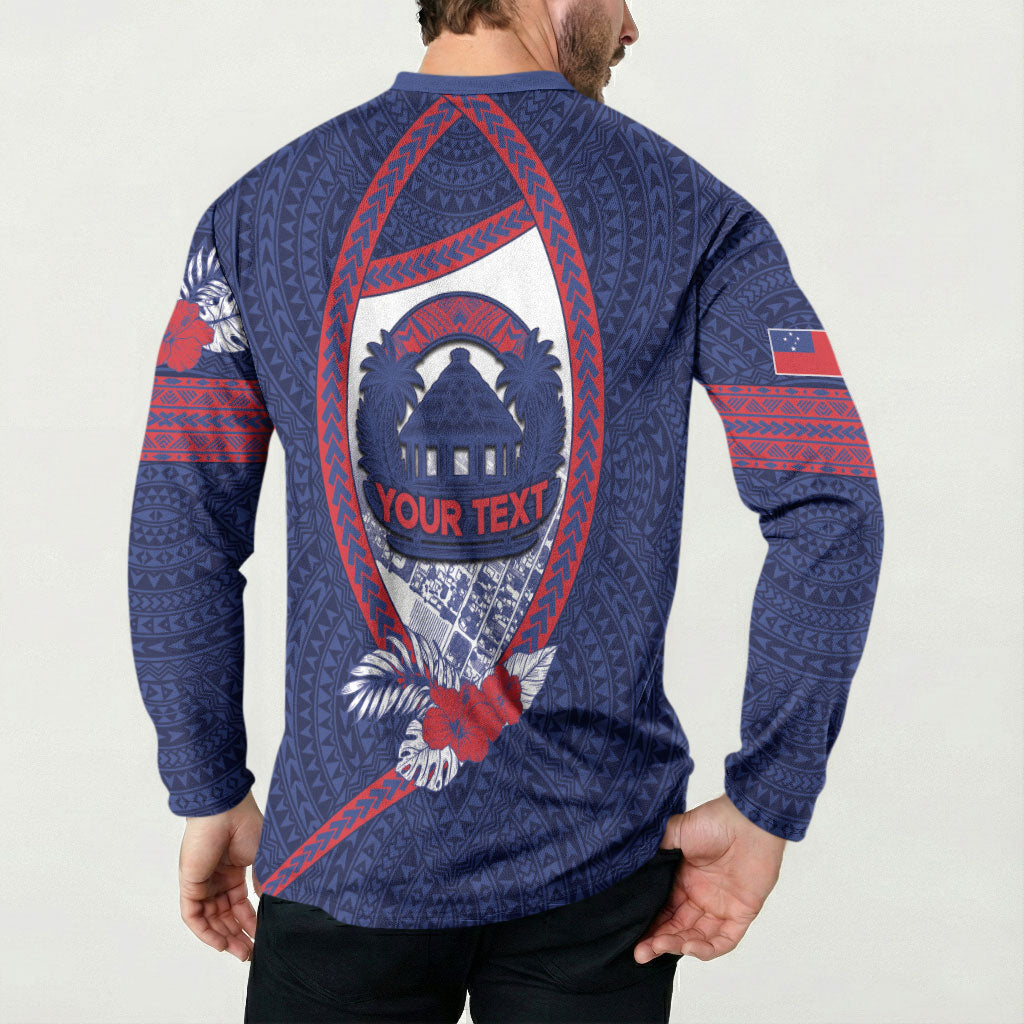 Personalised Vailele Samoa Village Button Sweatshirt Map Polynesian Tribal Hibiscus Floral