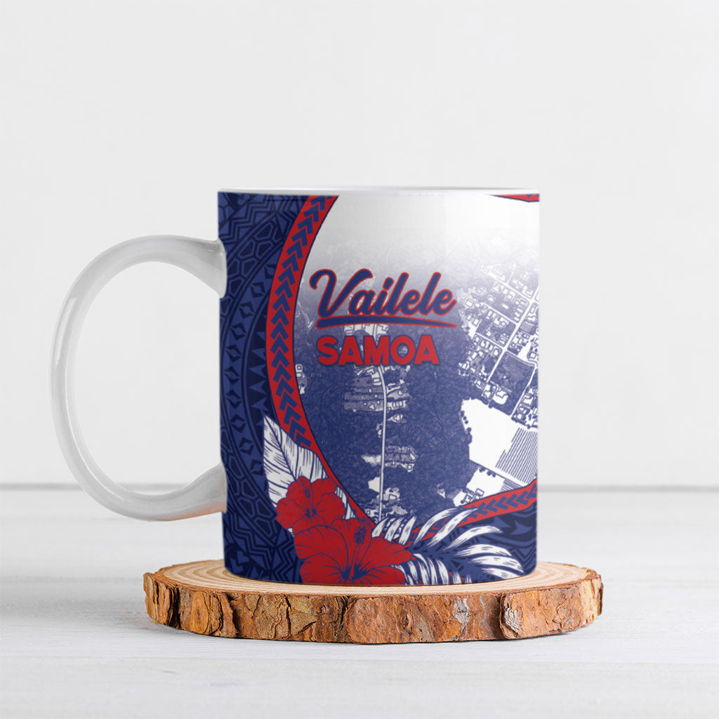 Personalised Vailele Samoa Village Ceramic Mug Map Polynesian Tribal Hibiscus Floral DT05 Navy - Polynesian Pride
