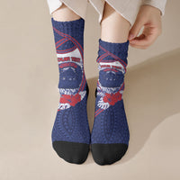 Personalised Vailele Samoa Village Crew Socks Map Polynesian Tribal Hibiscus Floral DT05 Crew Socks Navy - Polynesian Pride