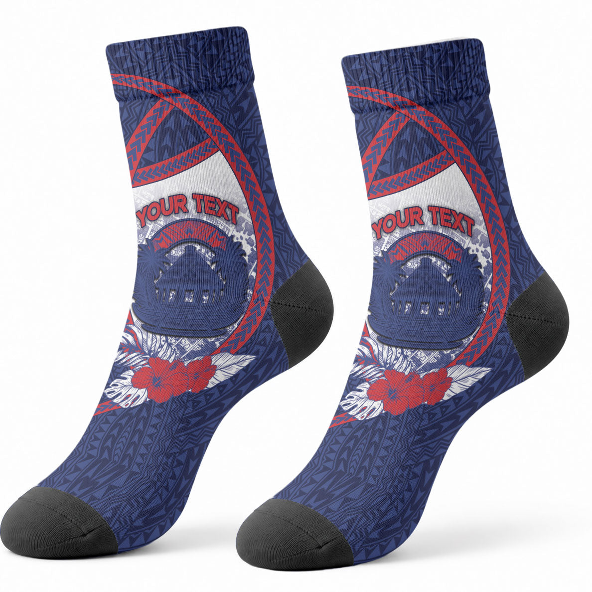 Personalised Vailele Samoa Village Crew Socks Map Polynesian Tribal Hibiscus Floral DT05 - Polynesian Pride
