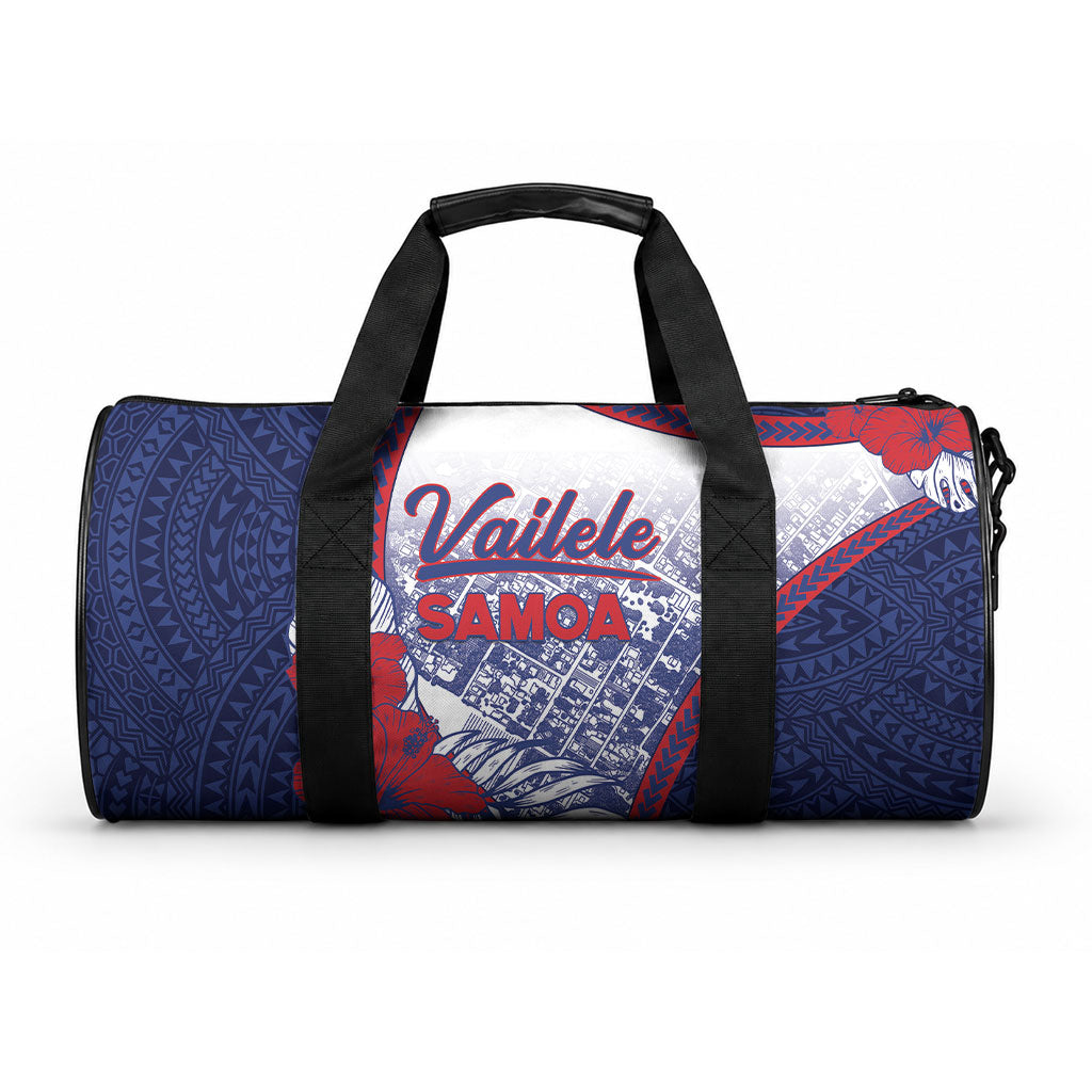 Vailele Samoa Village Duffle Bag Map Polynesian Tribal Hibiscus Floral