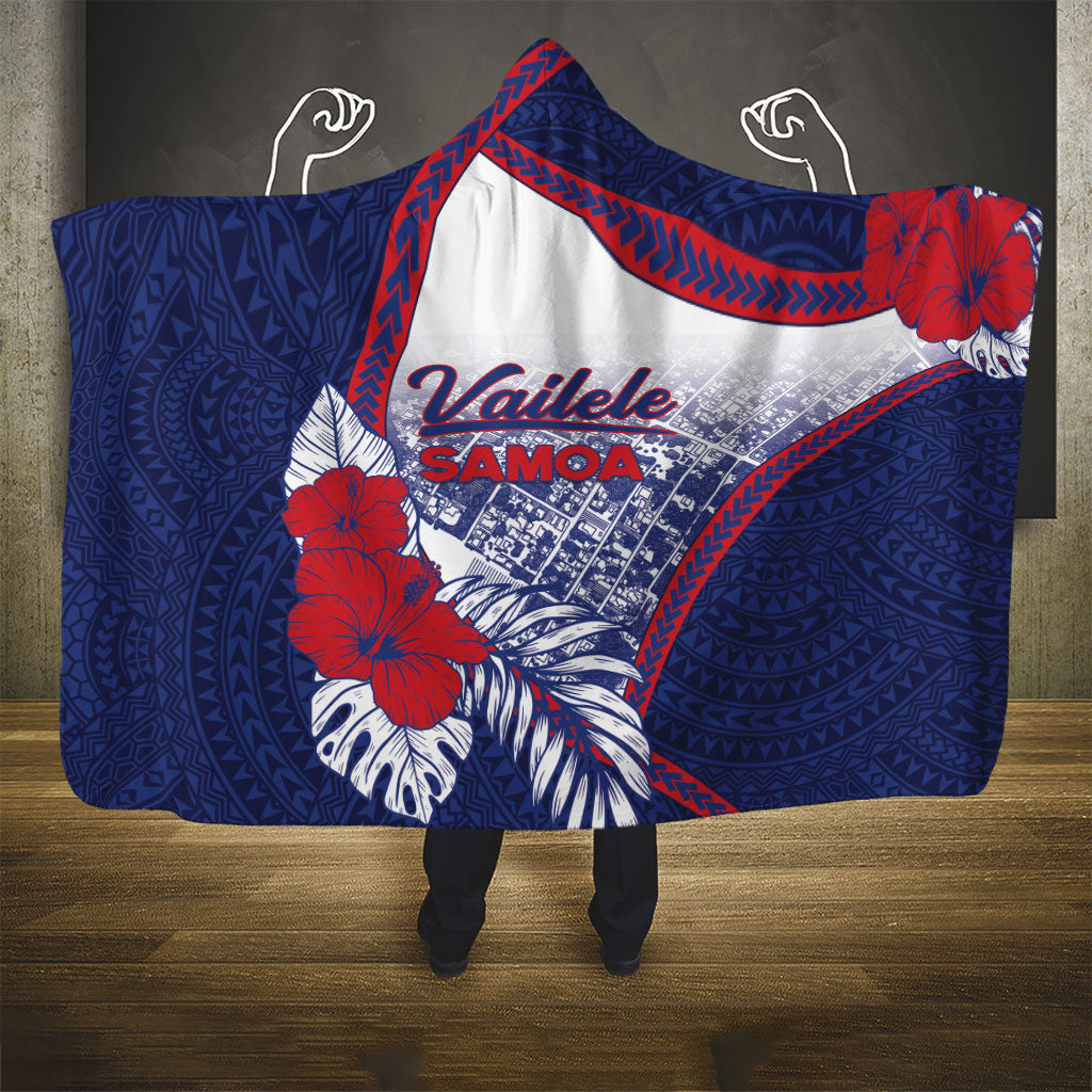 Vailele Samoa Village Hooded Blanket Map Polynesian Tribal Hibiscus Floral