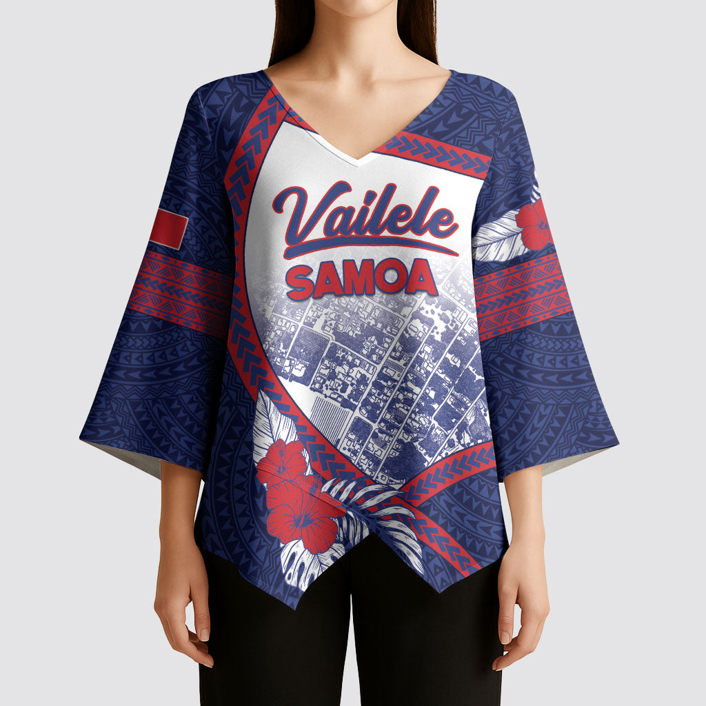 Personalised Vailele Samoa Village Kimono Sleeve Blouse Map Polynesian Tribal Hibiscus Floral
