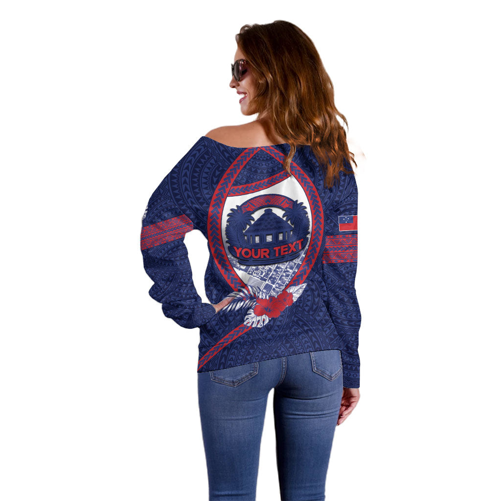 Personalised Vailele Samoa Village Off Shoulder Sweater Map Polynesian Tribal Hibiscus Floral DT05 - Polynesian Pride